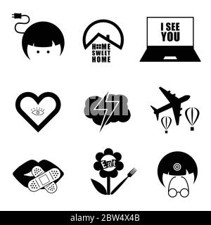 icon and symbol set black vector on white background Stock Vector