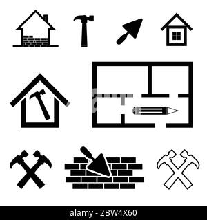 house work tool set in black color art illustration Stock Vector