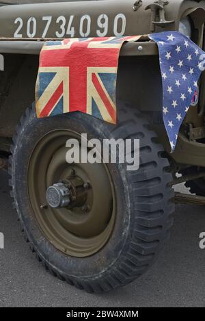 Military vehicles on static display on South Parade Pier in Portsmouth, Hampshire, England, UK, during the D-day 75 celebrations in June 2019. Stock Photo