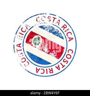 Costa rica sign, vintage grunge imprint with flag on white Stock Vector