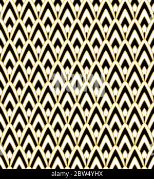 Luxurious Art Deco Style seamless vector pattern with black, white and gold details. Vintage scallop/fan style design for wallpaper, wrapping paper Stock Vector