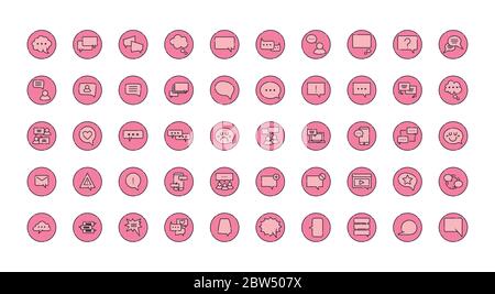 Communication bubbles fill style icon set design, Message discussion conversation and chatting theme Vector illustration Stock Vector