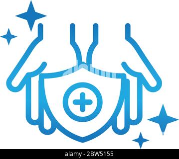 personal hand hygiene, hands shield disease prevention and health care gradient style icon vector illustration Stock Vector