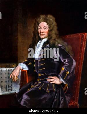 Christopher Wren. Portrait of the English architect, Sir Christopher Wren  (1632-1723), who is most famous for designing St Paul's Cathdral. Painting by Sir Godfrey Kneller, oil on canvas, 1711 Stock Photo
