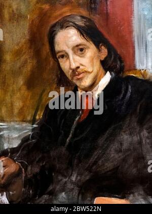 Robert Louis Stevenson. Portrait of the Scottish novelist, Robert Louis Stevenson (1850-1894), by Sir William Blake Richmond, oil on canvas, 1887. Stock Photo