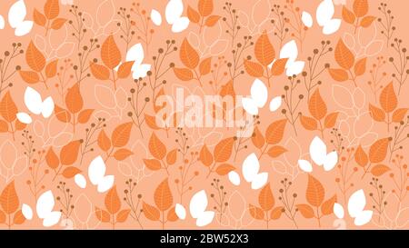 Vector template with autumn plants and flowers Autumnal background. Contours. Stock Vector