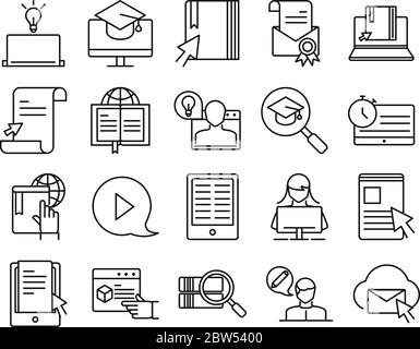 elearning online education and development class set line style icon vector illustration Stock Vector