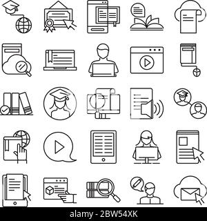 elearning online education and development class set line style icon vector illustration Stock Vector