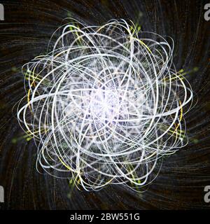 Advanced artistic concept of an atom, physics research on semiconductor and photonics Stock Photo