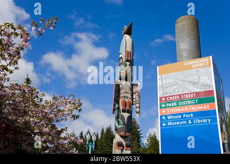 Chief Kyan Totem Pole in Whale Park, Ketchikan, Southeast Alaska, USA Stock Photo