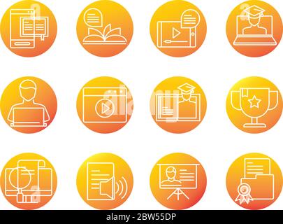 elearning online education and development class set gradient style icon vector illustration Stock Vector