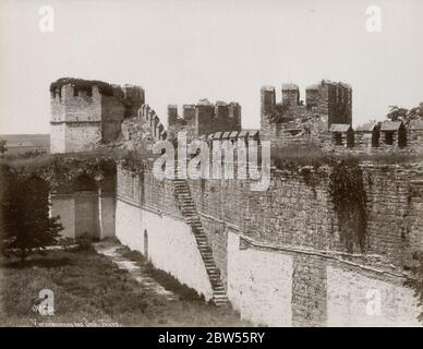 Vintage 19th century photograph: Yedikule Fortress (Turkish: Yedikule  Hisarı or Yedikule Zindanları; meaning Fortress of the Seven Towers, or  Dungeons of the Seven Towers, respectively) is a fortified historic  structure located in