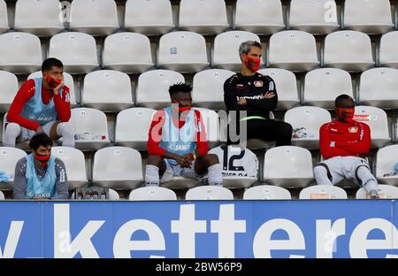 Freiburg Im Breisgau, Germany. 29th May, 2020. Football: Bundesliga, SC Freiburg - Bayer Leverkusen, 29th matchday at the Black Forest Stadium. Freiburg's substitute players are in the stands. Credit: Ronald Wittek/epa/Pool/dpa - IMPORTANT NOTE: In accordance with the regulations of the DFL Deutsche Fußball Liga and the DFB Deutscher Fußball-Bund, it is prohibited to exploit or have exploited in the stadium and/or from the game taken photographs in the form of sequence images and/or video-like photo series./dpa/Alamy Live News Stock Photo