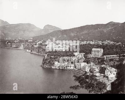 Vintage 19th century photograph - view of the coastline at Sorrento, Italy Stock Photo