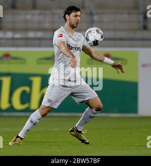 Freiburg Im Breisgau, Germany. 29th May, 2020. Football: Bundesliga, SC Freiburg - Bayer Leverkusen, 29th matchday at the Black Forest Stadium. Leverkusen's Aleksandar Dragovic in action. Credit: Ronald Wittek/epa/Pool/dpa - IMPORTANT NOTE: In accordance with the regulations of the DFL Deutsche Fußball Liga and the DFB Deutscher Fußball-Bund, it is prohibited to exploit or have exploited in the stadium and/or from the game taken photographs in the form of sequence images and/or video-like photo series./dpa/Alamy Live News Stock Photo