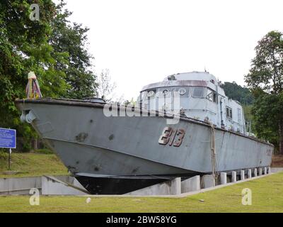 Memorial of the bis tsunami in 2004: Lost boat in Khao Lak, 3km from the beach Stock Photo