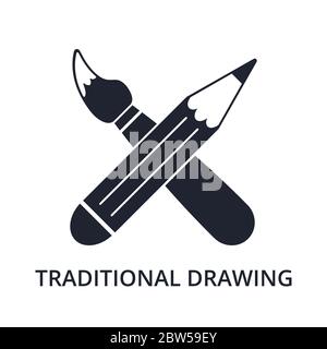 Concept of traditional drawing with brush and pencil in flat design. Modern vector illustration for web and app design, marketing and print material Stock Vector