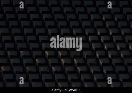 Freiburg Im Breisgau, Germany. 29th May, 2020. Football: Bundesliga, SC Freiburg - Bayer Leverkusen, 29th matchday at the Black Forest Stadium. The empty seats in the stands. Credit: Ronald Wittek/epa/Pool/dpa - IMPORTANT NOTE: In accordance with the regulations of the DFL Deutsche Fußball Liga and the DFB Deutscher Fußball-Bund, it is prohibited to exploit or have exploited in the stadium and/or from the game taken photographs in the form of sequence images and/or video-like photo series./dpa/Alamy Live News Stock Photo