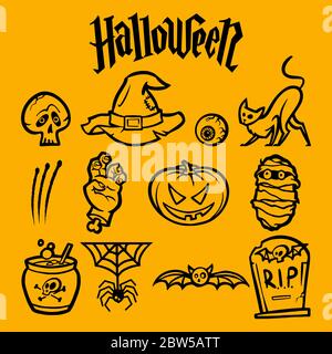 Halloween sticker pack. Linear icons. Stock Vector