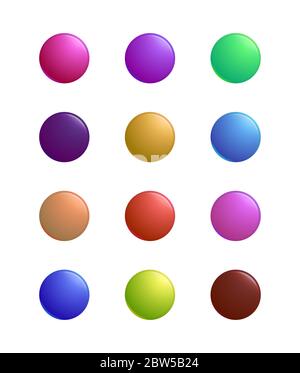 Icon set of multicolored volumetric round buttons. Stock Vector