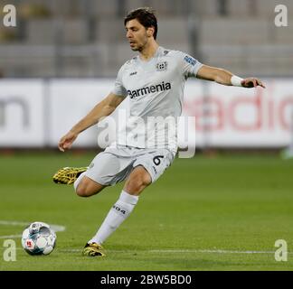 Freiburg Im Breisgau, Germany. 29th May, 2020. Football: Bundesliga, SC Freiburg - Bayer Leverkusen, 29th matchday at the Black Forest Stadium. Leverkusen's Aleksandar Dragovic on the ball. Credit: Ronald Wittek/epa/Pool/dpa - IMPORTANT NOTE: In accordance with the regulations of the DFL Deutsche Fußball Liga and the DFB Deutscher Fußball-Bund, it is prohibited to exploit or have exploited in the stadium and/or from the game taken photographs in the form of sequence images and/or video-like photo series./dpa/Alamy Live News Stock Photo