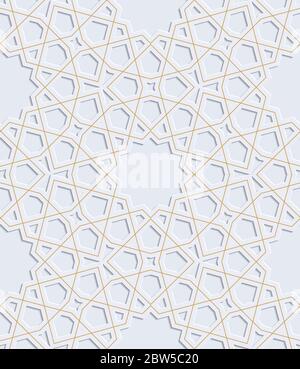Embossed ornament. Arabic pattern. Gray with gold. Stock Vector
