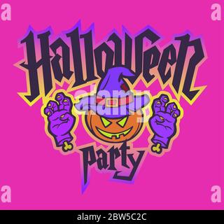 Halloween party pink logo. Stock Vector
