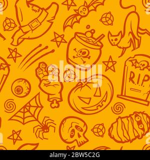 Halloween seamless pattern with pumpkins Stock Vector