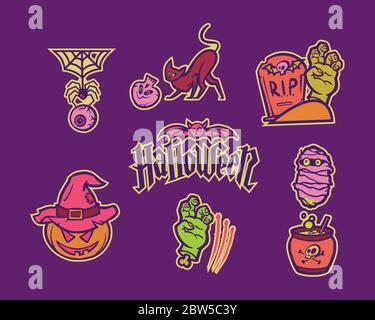 Halloween icons set in cartoon style Stock Vector
