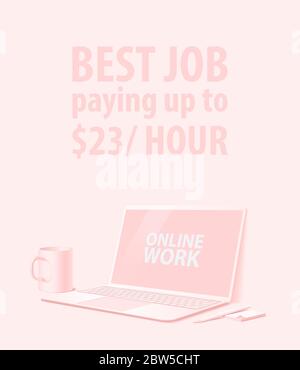 Vertical banner on the topic of hourly work online for social networks. Modern style. Vector illustration Stock Vector