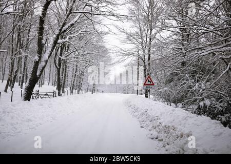 road mountains crosses forest snow covered of Nebrodi nature landmark in Sicily Stock Photo