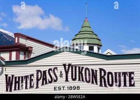 Whitepass & Yukon Route Railway station, Skagway, Southeast Alaska, USA Stock Photo