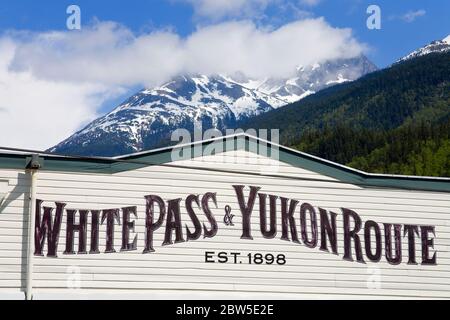 Whitepass & Yukon Route Railway station, Skagway, Southeast Alaska, USA Stock Photo