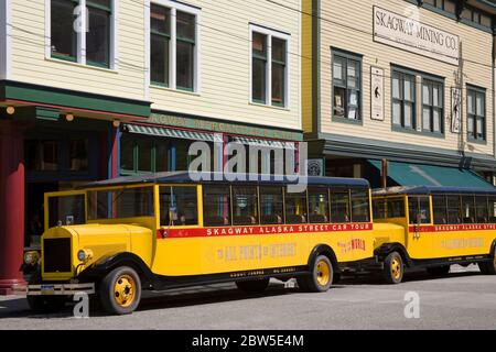 Skagway Alaska Street Car, Skagway, Southeast Alaska, USA Stock Photo