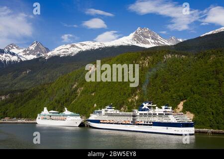 Cruise ships docked in Skagway, Southeast Alaska, USA Stock Photo