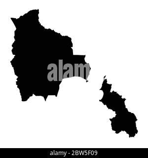 Vector map Bolivia and Sucre. Country and capital. Isolated vector Illustration. Black on White background. EPS 10 Illustration. Stock Vector