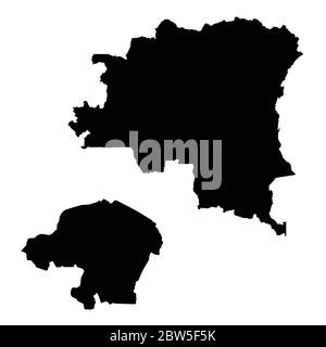 Vector map Democratic Republic of the Congo and Kinshasa. Country and capital. Isolated vector Illustration. Black on White background. EPS 10 Illustr Stock Vector