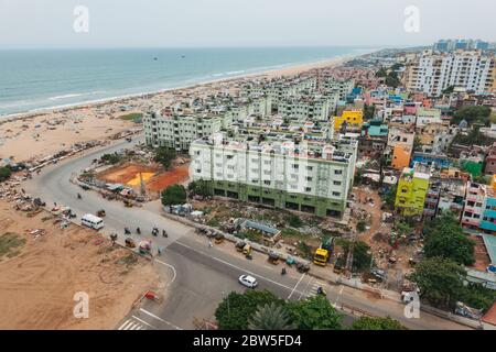 Colourful apartment blocks at Marina Beach, Chennai, India Stock Photo