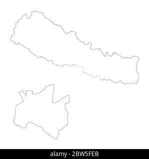 Vector map Nepal and Kathmandu. Country and capital. Isolated vector Illustration. Outline. EPS 10 Illustration. Stock Vector