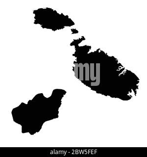 Vector map Malta and Valletta. Country and capital. Isolated vector Illustration. Black on White background. EPS 10 Illustration. Stock Vector