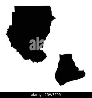 Vector map Sudan and Khartoum. Country and capital. Isolated vector Illustration. Black on White background. EPS 10 Illustration. Stock Vector