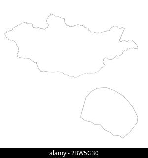 Vector map Mongolia and Ulaanbaatar. Country and capital. Isolated vector Illustration. Outline. EPS 10 Illustration. Stock Vector
