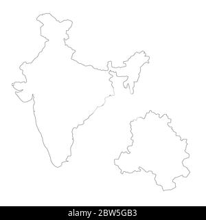 Vector map India and New Delhi. Country and capital. Isolated vector Illustration. Outline. EPS 10 Illustration. Stock Vector