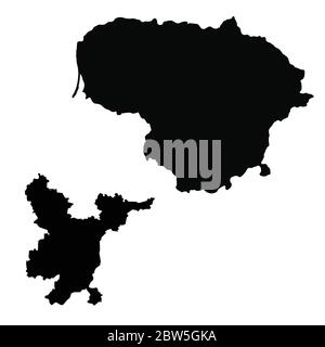 Vector map Lithuania and Vilnius. Country and capital. Isolated vector Illustration. Black on White background. EPS 10 Illustration. Stock Vector