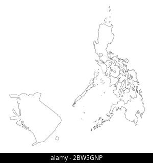 Vector map Philippines and Manila. Country and capital. Isolated vector Illustration. Outline. EPS 10 Illustration. Stock Vector