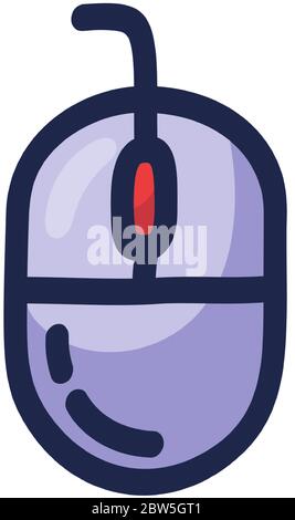 Computer mouse hand drawn outline doodle icon. Flat cartoon controller for video or computer game vector illustration Stock Vector
