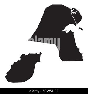 Vector map Kuwait and El Kuwait. Country and capital. Isolated vector Illustration. Black on White background. EPS 10 Illustration. Stock Vector