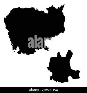 Vector map Cambodia and Phnom penh. Country and capital. Isolated vector Illustration. Black on White background. EPS 10 Illustration. Stock Vector