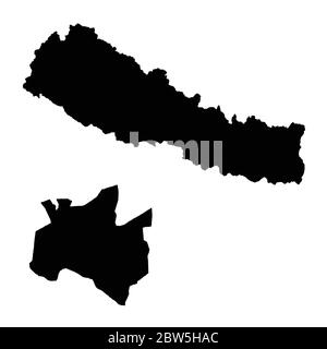 Vector map Nepal and Kathmandu. Country and capital. Isolated vector Illustration. Black on White background. EPS 10 Illustration. Stock Vector
