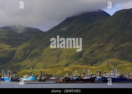 Carl E. Moses Boat Harbor, Dutch Harbor, Amaknak Island, Aleutian Islands, Alaska, USA Stock Photo